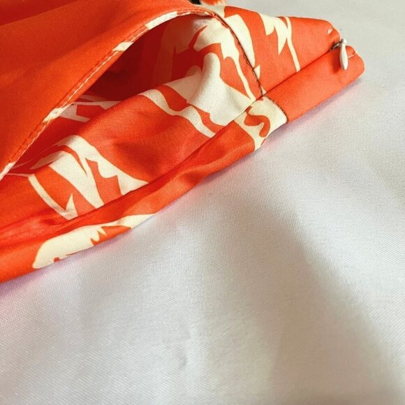 FAERIESTY ORANGE WHITE PRINTED ASYMMETRICAL PALAZZO WIDE LEG FLOWY SUMMER PANTS - Picture 7 of 11